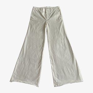 Off White Wide Leg Frayed Hem Hook Closure Pants by Nili Lotan